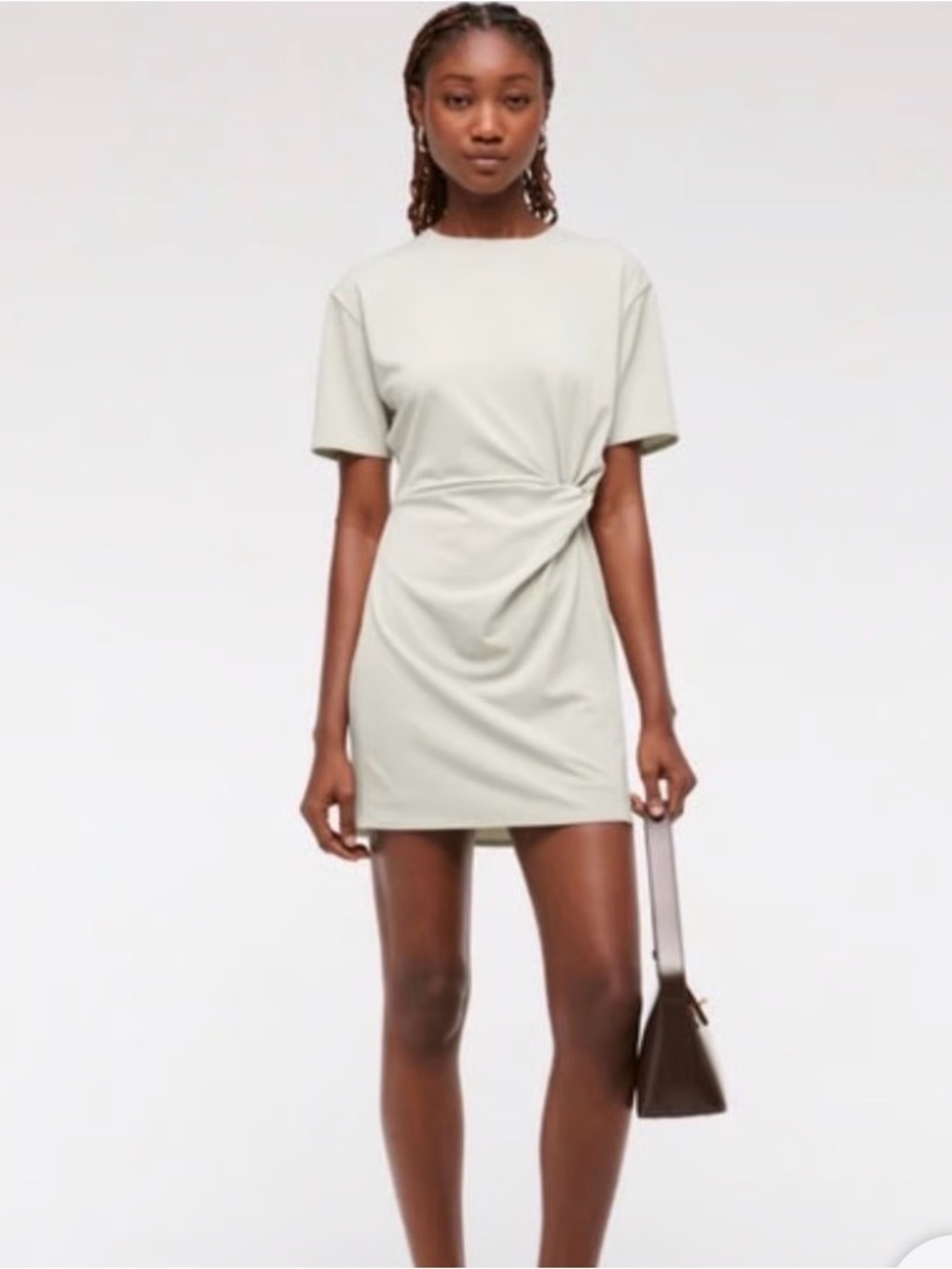 Abercrombie & Fitch Sage Twist-Waist Short Sleeve Mini Dress - Tan